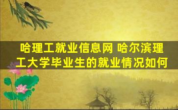 哈理工就业信息网 哈尔滨理工大学毕业生的就业情况如何